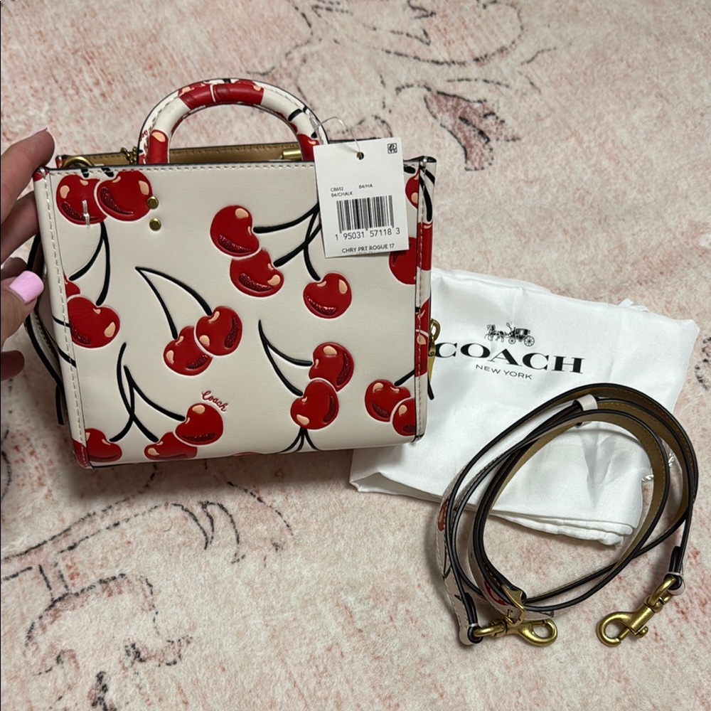 Coach White and Red Mini Bag with Cherry Print